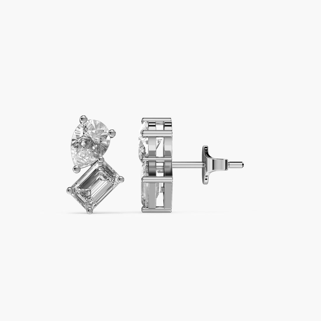 Radiant Harmony Studs - Side View in White Gold - Radiant Diamond Stud by Moena