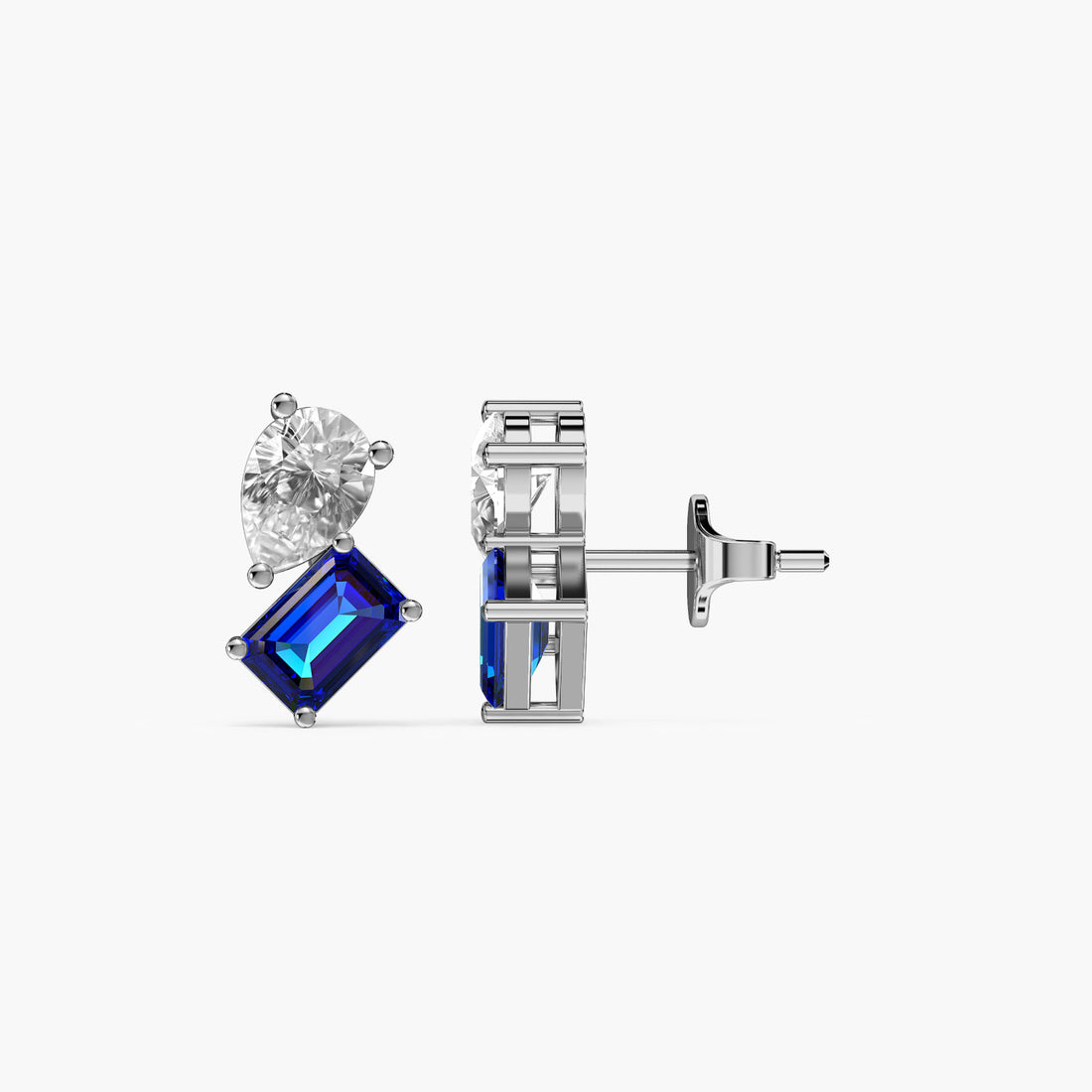 Azure Duo Studs - Side View in White Gold - Diamond Stud by Moena