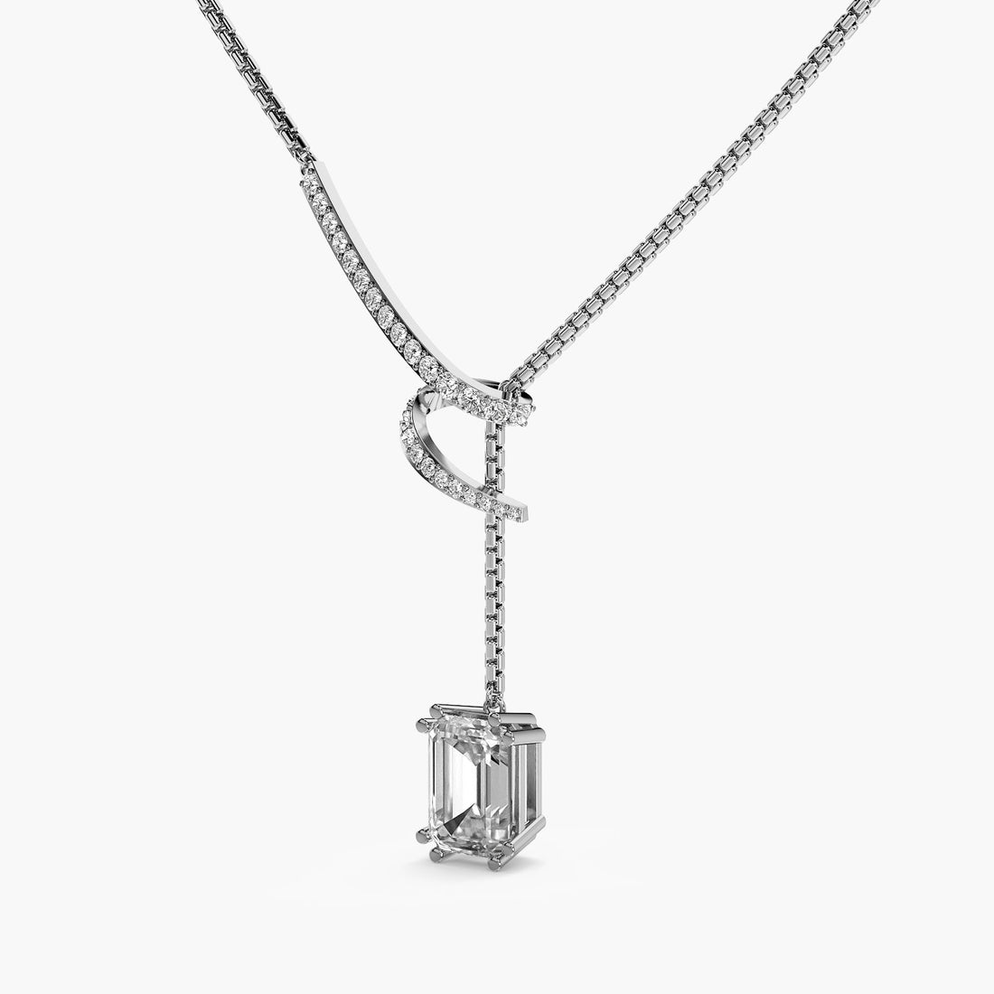Twirl Drop Pendant Set(With Chain) - 3D View in White Gold - Diamond Pendant by Moena