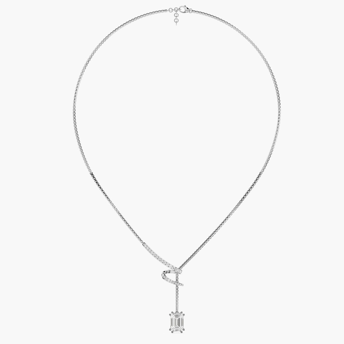Twirl Drop Pendant Set(With Chain) - Front View in White Gold - Diamond Pendant by Moena