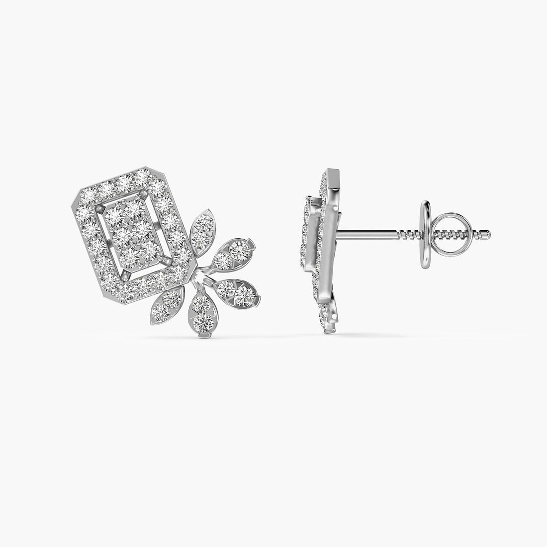 Floral Radiance Diamond Earrings - Side View in White Gold - Diamond Earring by Moena
