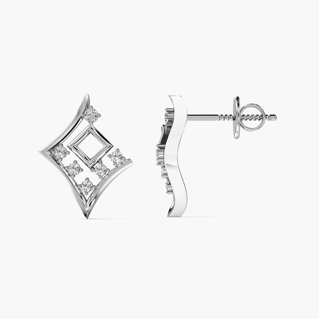 Diamond Prism Earrings - Side View in White Gold - Diamond Earring by Moena