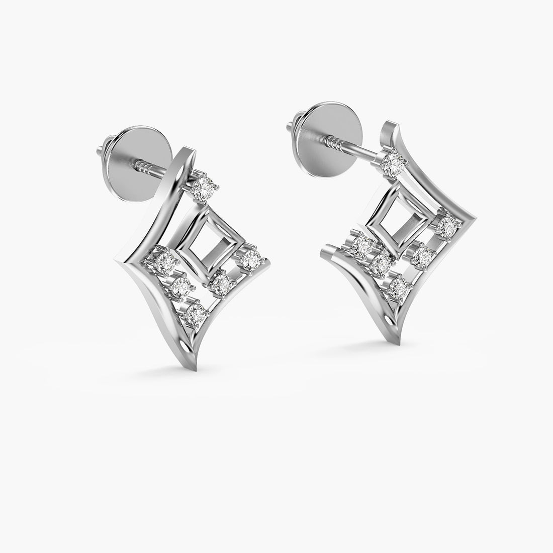 Diamond Prism Earrings - 3D View in White Gold - Diamond Earring by Moena