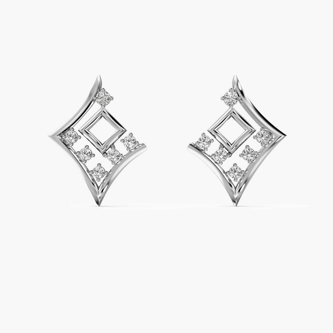 Diamond Prism Earrings - Front View in White Gold - Diamond Earring by Moena