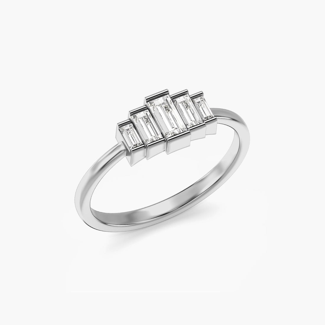 Ascend Baguette Ring - 3D View in White Gold - Baguette Diamond Ring by Moena