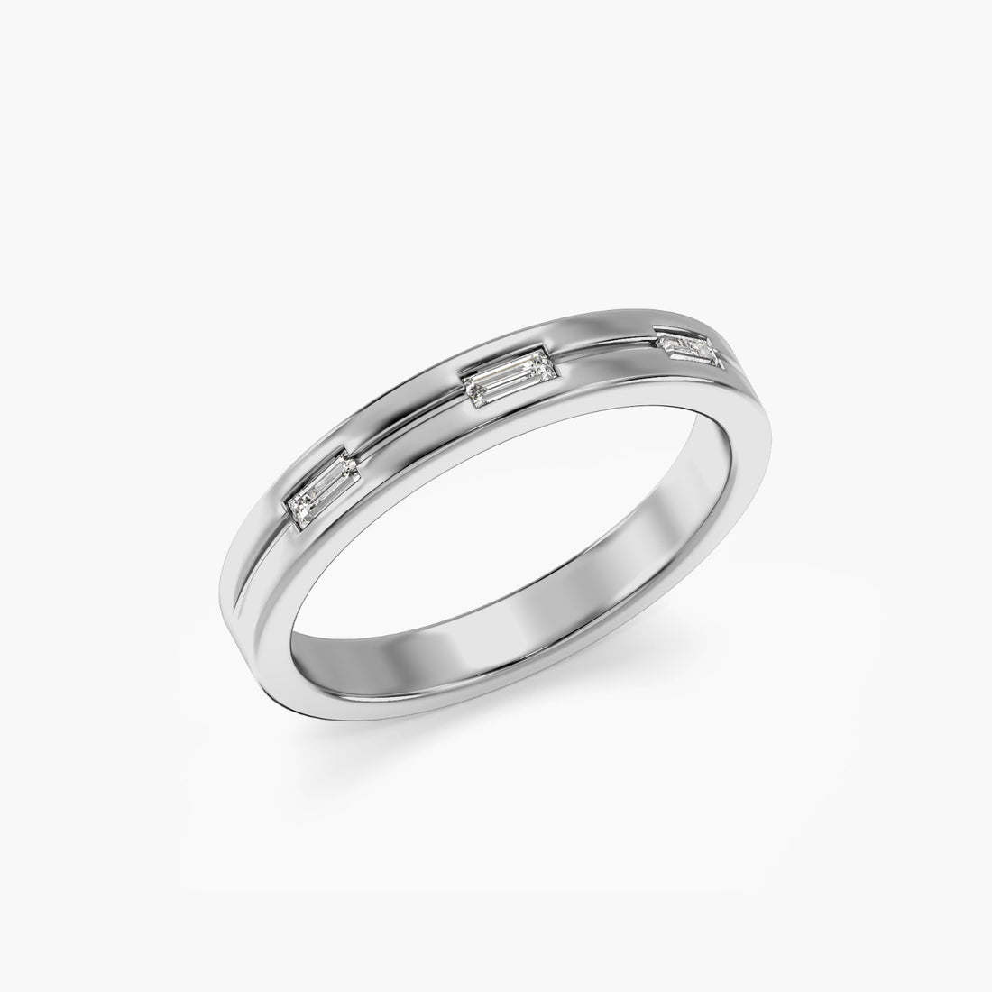 Linear Baguette Band - 3D View in White Gold - Baguette Diamond Ring by Moena