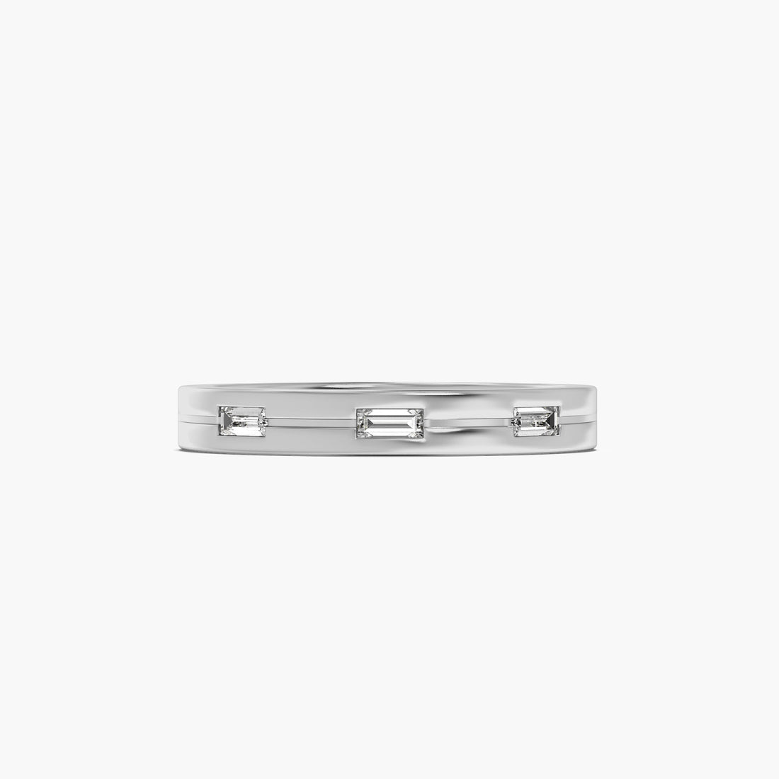 Linear Baguette Band - Top View in White Gold - Baguette Diamond Ring by Moena
