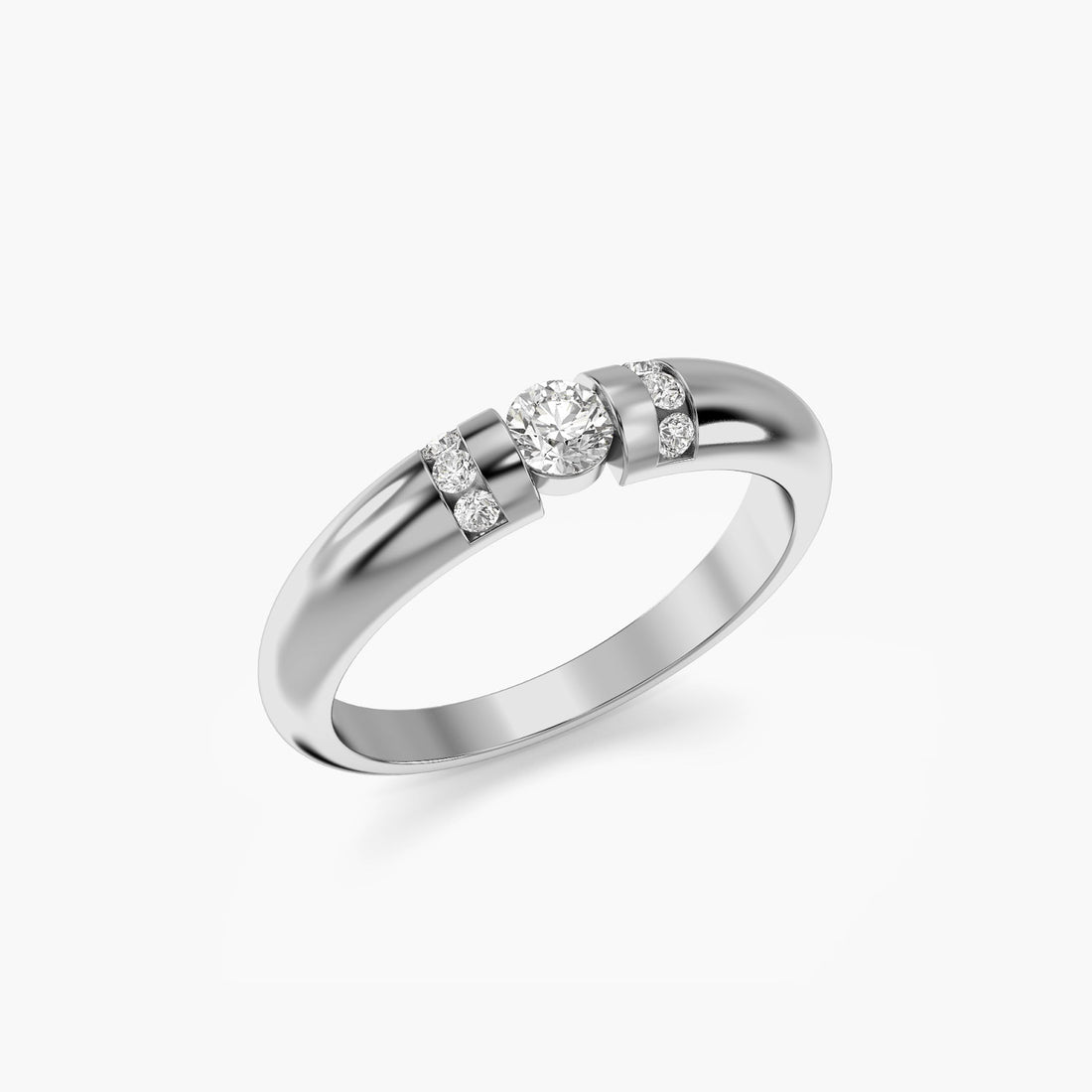 Classic Diamond Bridge Ring - 3D View in White Gold - Diamond Ring by Moena