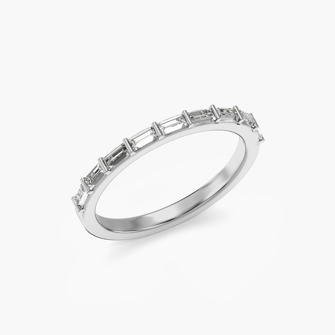 Baguette Elegance Band - 3D View in White Gold - Baguette Diamond Ring by Moena