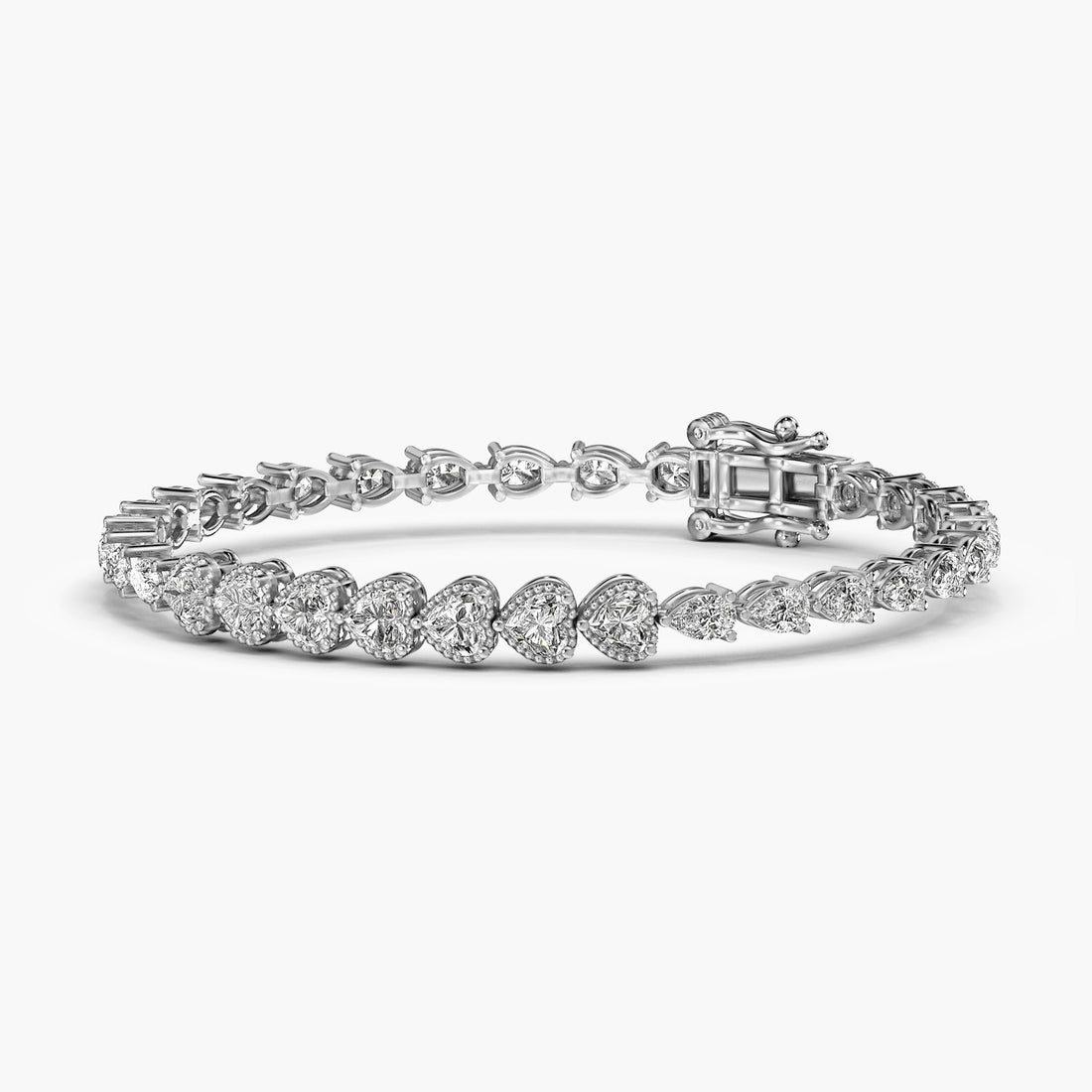 Heartline Diamond Tennis Bracelet - 3D View in White Gold - Diamond Bracelet by Moena