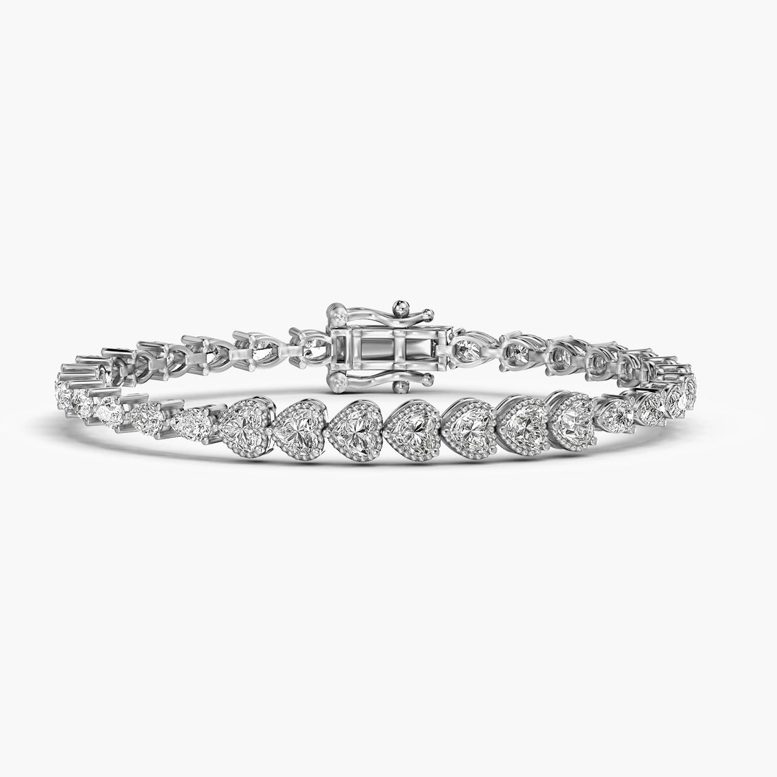 Heartline Diamond Tennis Bracelet - Front View in White Gold - Diamond Bracelet by Moena