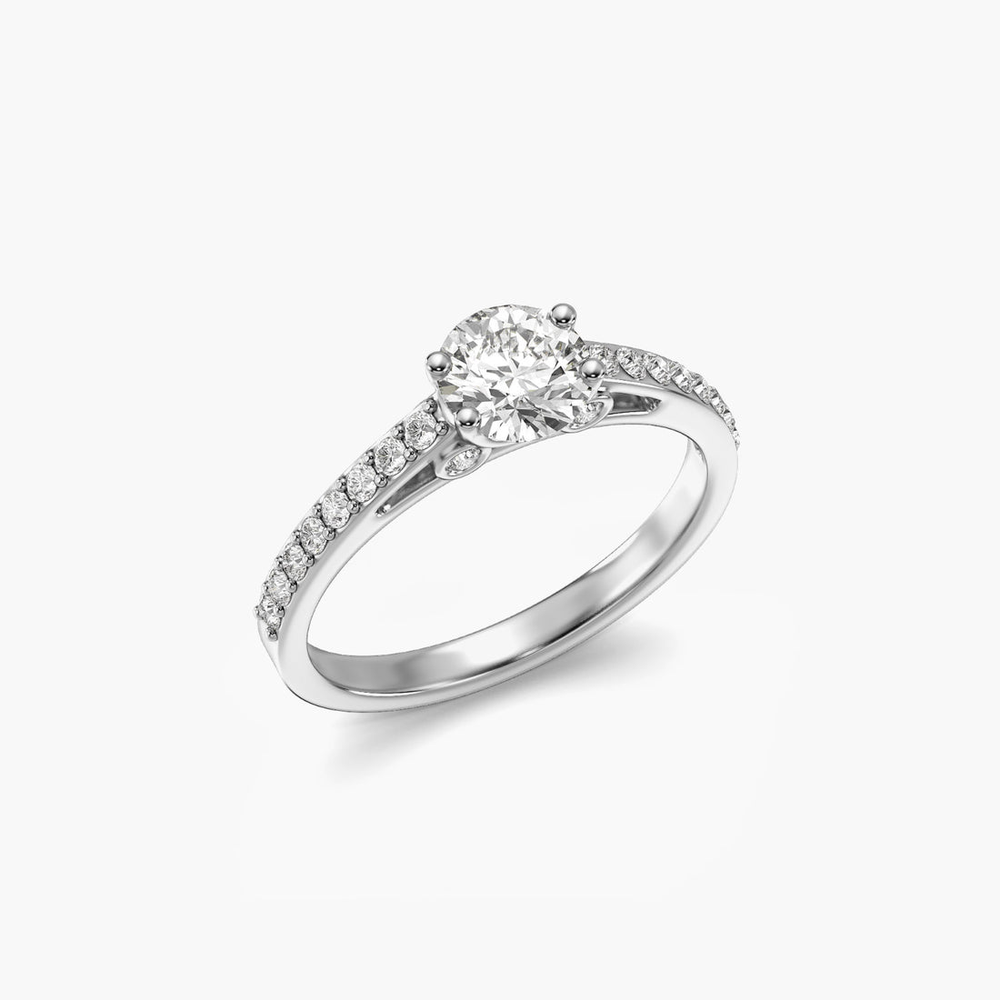 Classic Pavé Solitaire - 3D View in White Gold - Diamond Ring by Moena