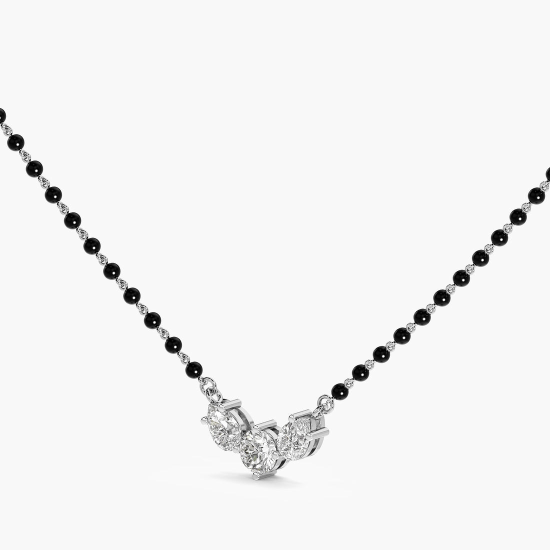 Trio Diamond Mangalsutra - 3D View in White Gold - Diamond Pendant by Moena