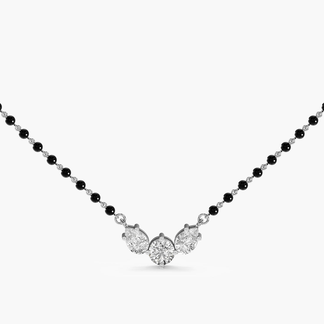 Trio Diamond Mangalsutra - Front View in White Gold - Diamond Pendant by Moena