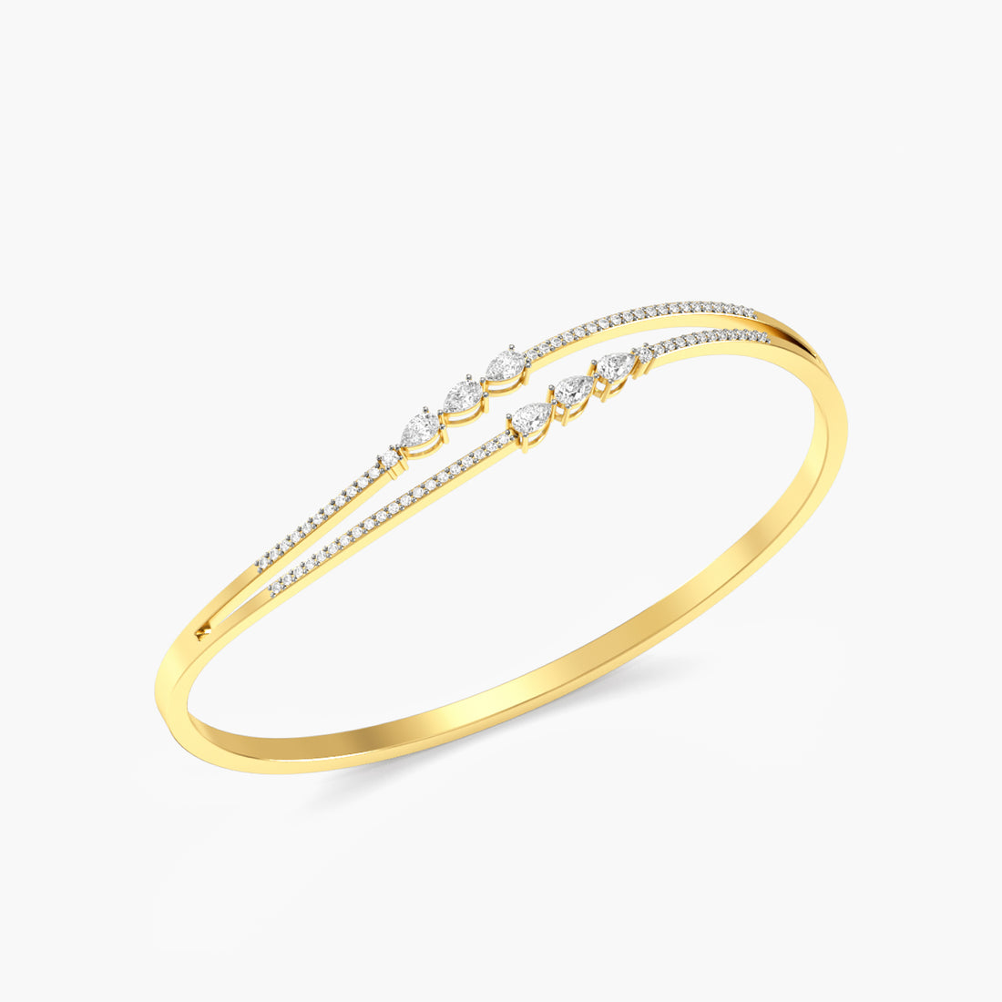 Cascade Pear Bangle - 3D View in Yellow Gold - Pear Diamond Bracelet by Moena