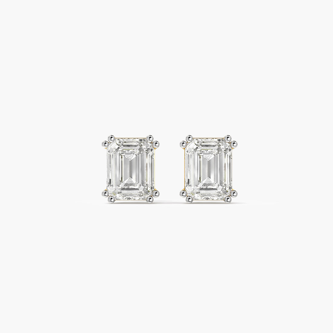 Grandeur Emerald Studs - Front View in Yellow Gold - Emerald Diamond Stud by Moena