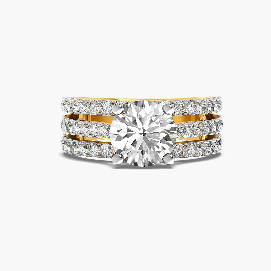 Triple Row Solitaire Engagement Ring - Top View in Yellow Gold - Diamond Ring by Moena