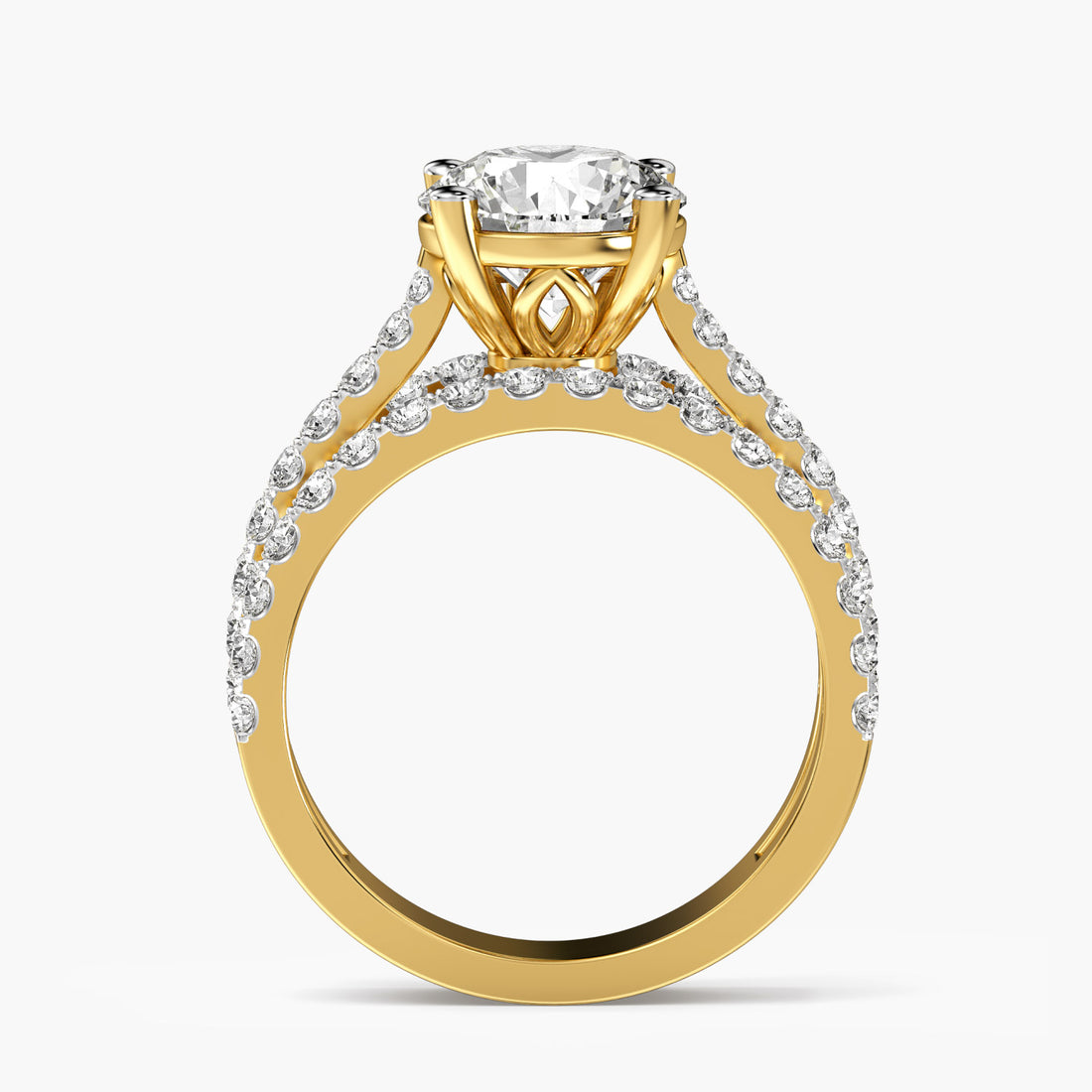 Triple Row Solitaire Engagement Ring - Front View in Yellow Gold - Diamond Ring by Moena
