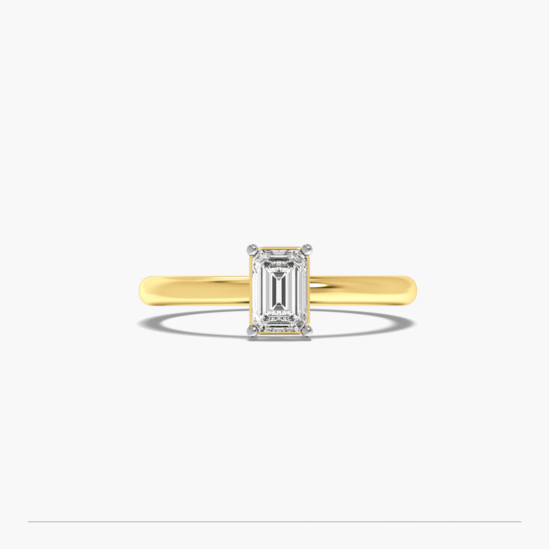 Sculpted Emerald Solitaire - Top View in Yellow Gold - Emerald Diamond Ring by Moena