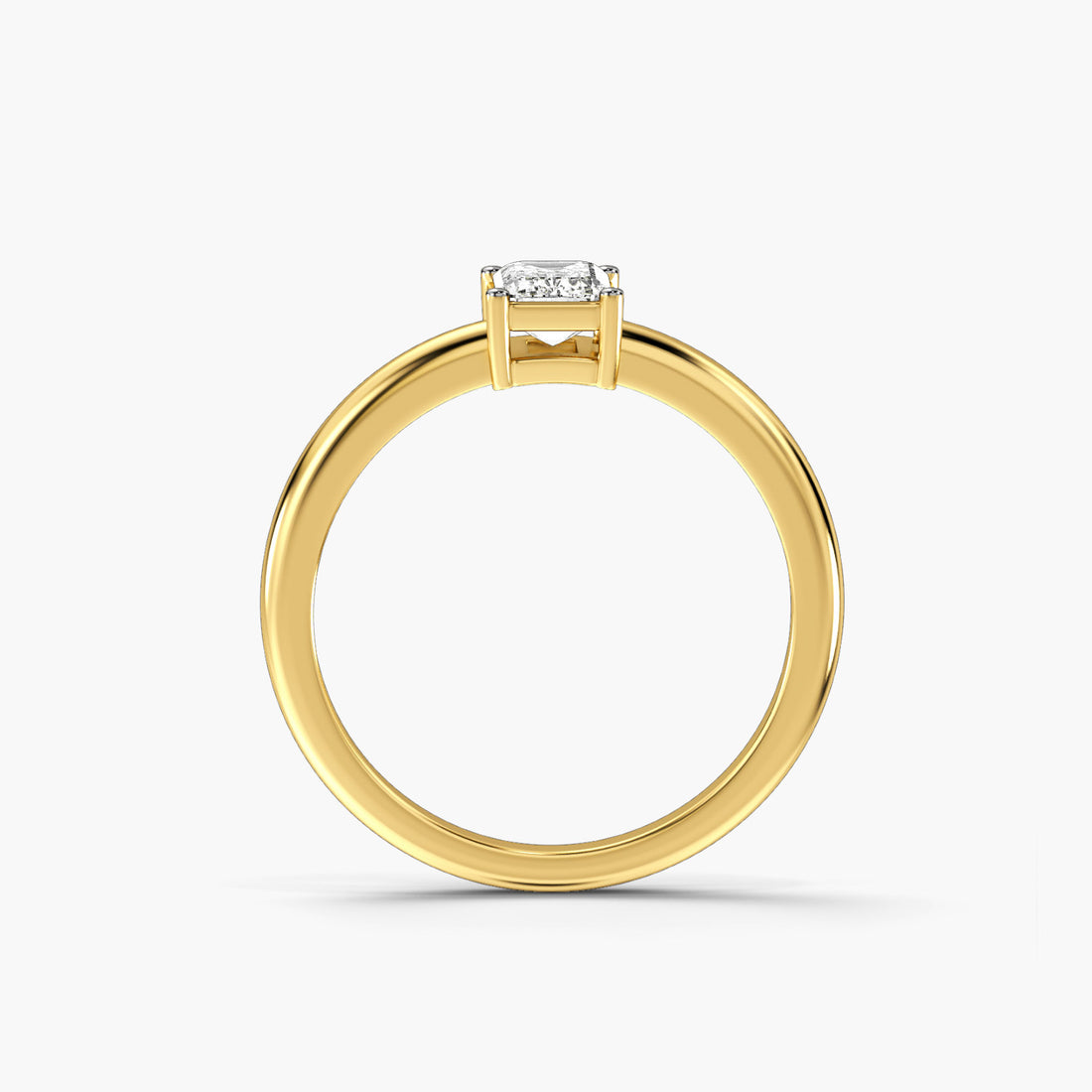 Sculpted Emerald Solitaire - Front View in Yellow Gold - Emerald Diamond Ring by Moena