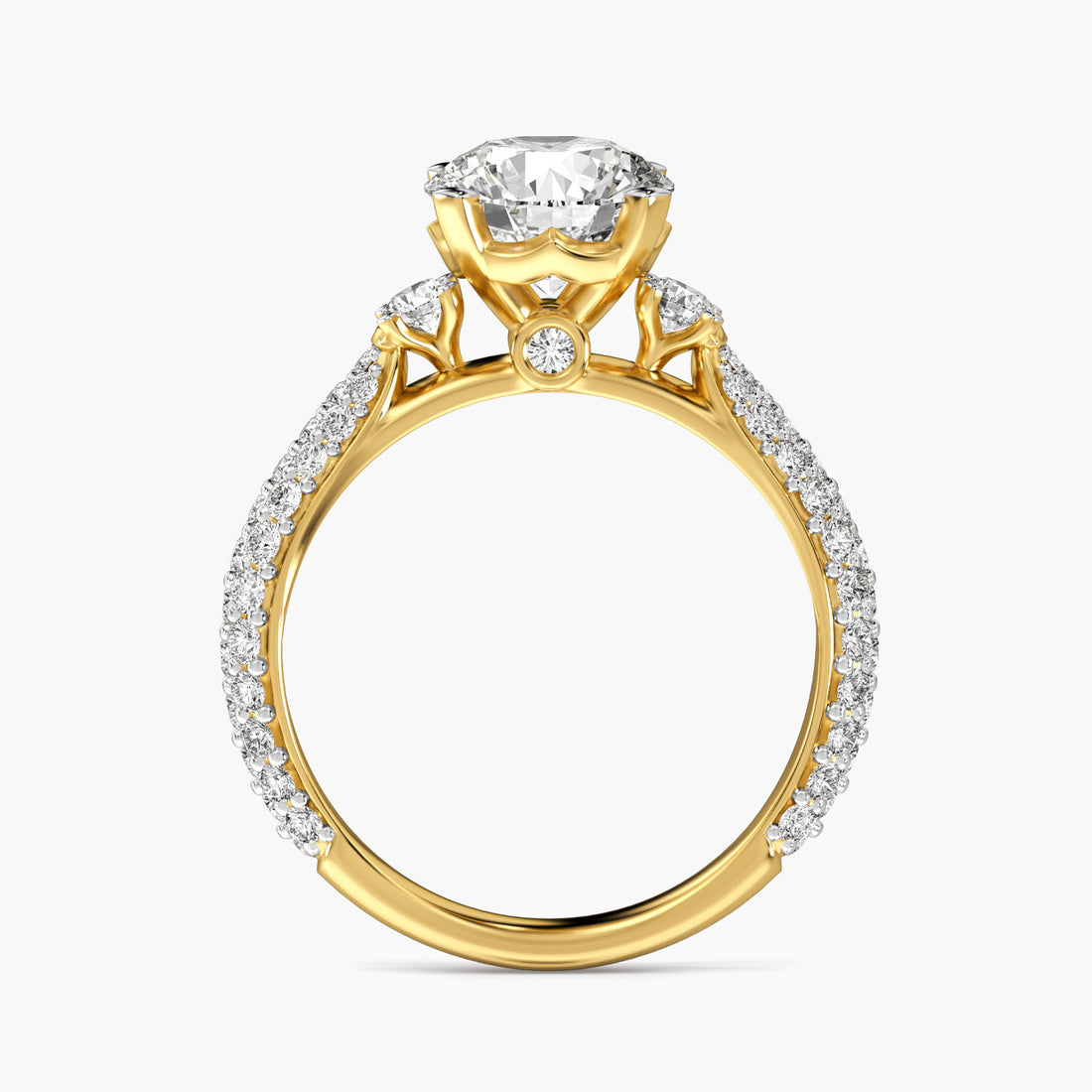 Sculpted Crown Solitaire Ring - Front View in Yellow Gold - Diamond Ring by Moena