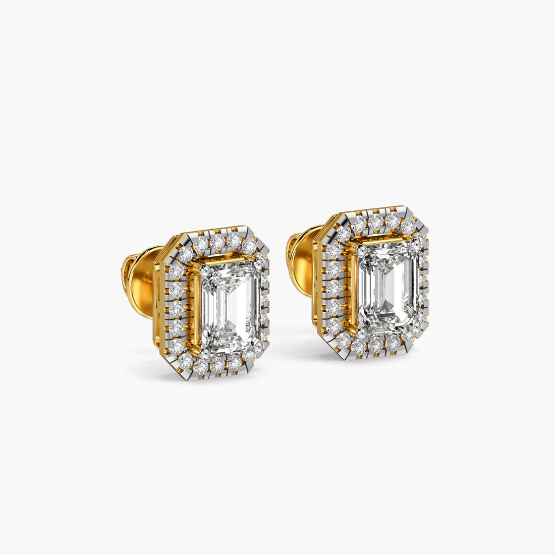 Regal Radiant Studs - 3D View in Yellow Gold - Radiant Diamond Stud by Moena