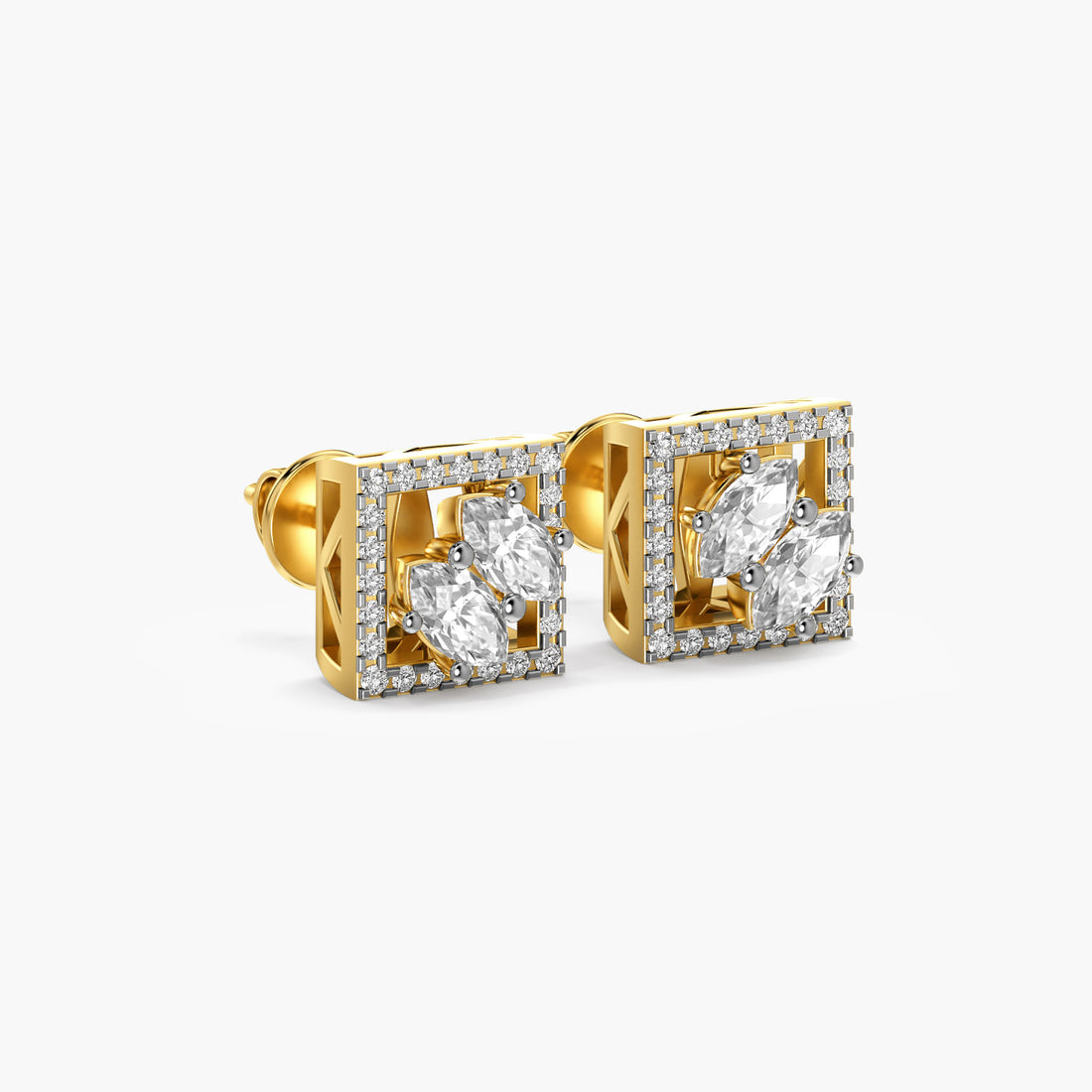 Marquise Elegance Studs - 3D View in Yellow Gold - Marquise Diamond Stud by Moena