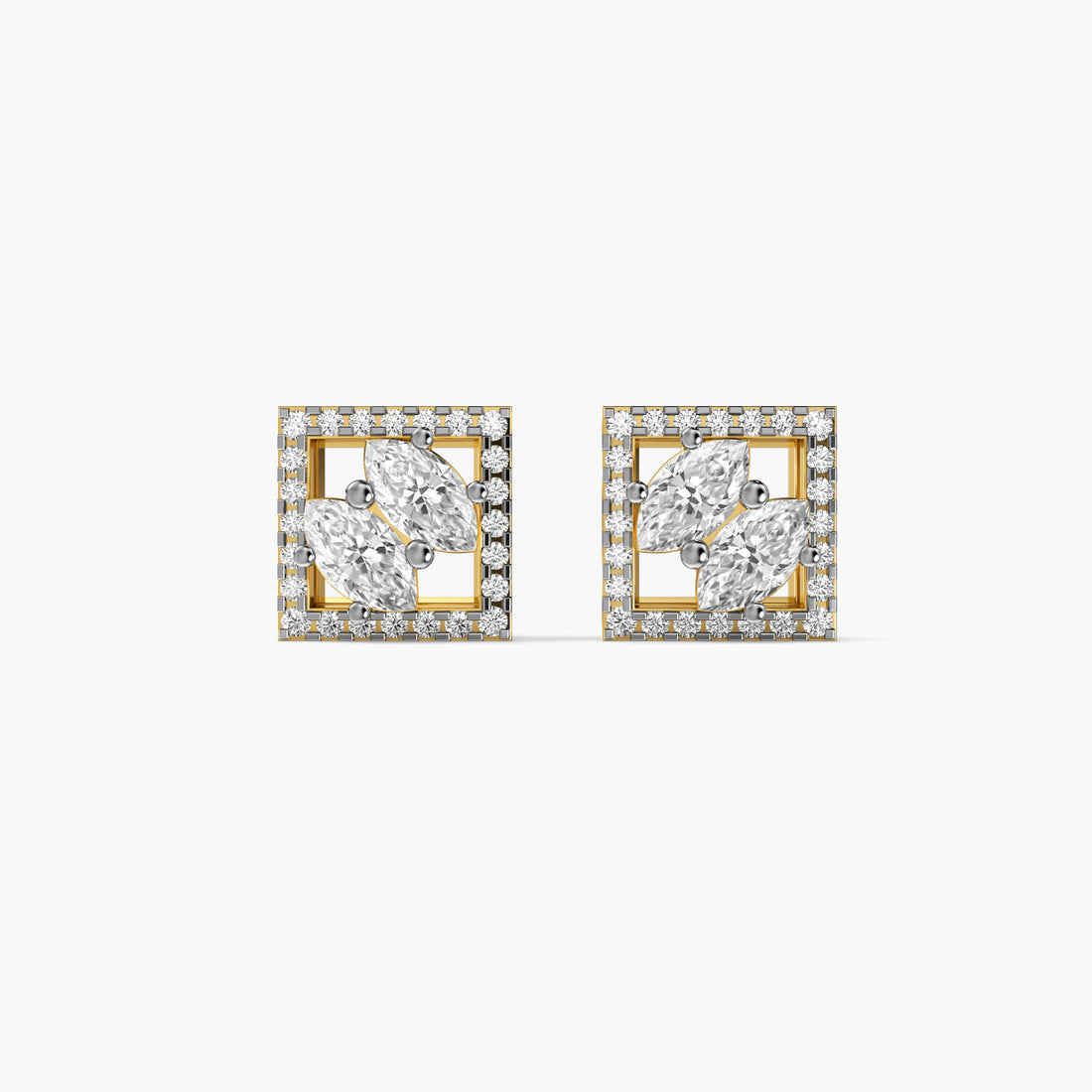 Marquise Elegance Studs - Front View in Yellow Gold - Marquise Diamond Stud by Moena
