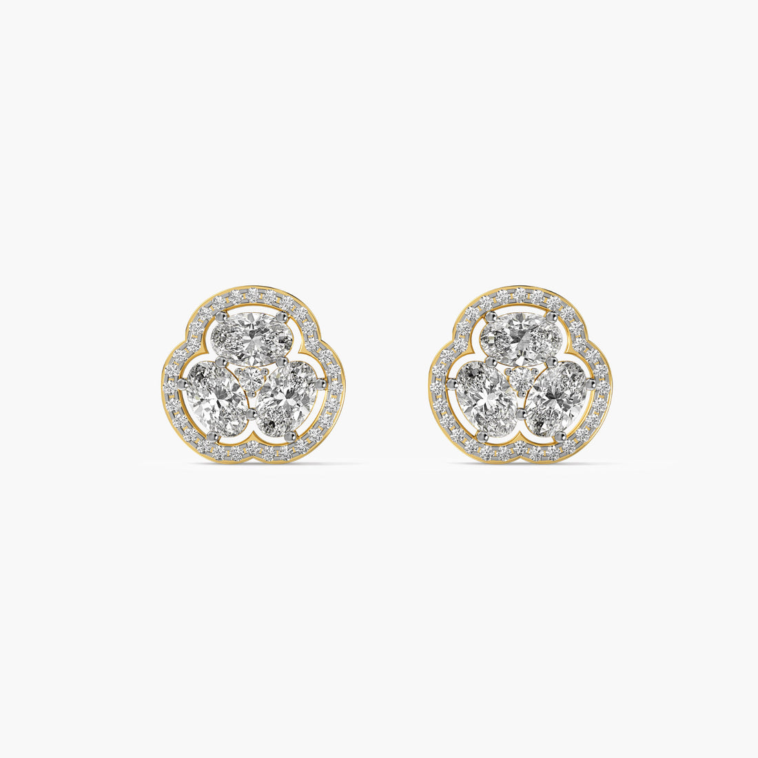 Clover Diamond Studs - Front View in Yellow Gold - Diamond Stud by Moena