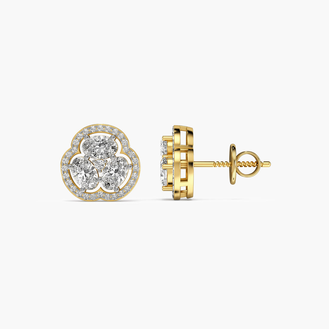 Clover Diamond Studs - Side View in Yellow Gold - Diamond Stud by Moena