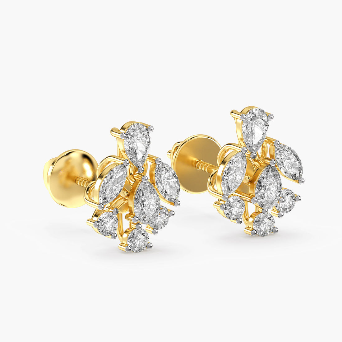 Lustre Bloom Earrings - 3D View in Yellow Gold - Diamond Earring by Moena