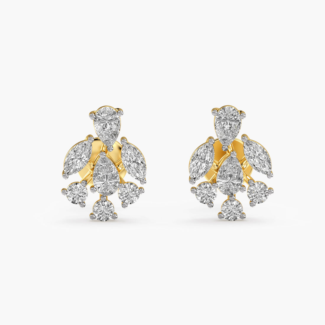 Lustre Bloom Earrings - Front View in Yellow Gold - Diamond Earring by Moena