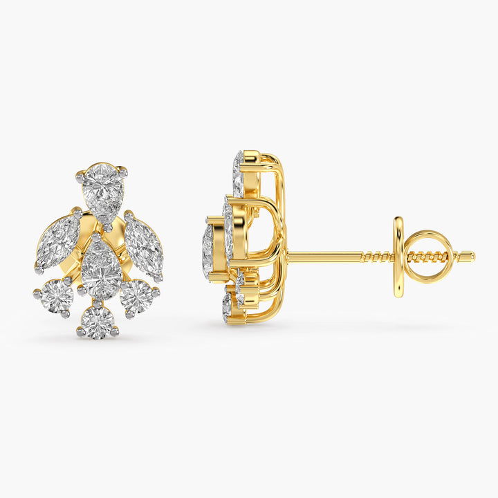 Lustre Bloom Earrings - Side View in Yellow Gold - Diamond Earring by Moena