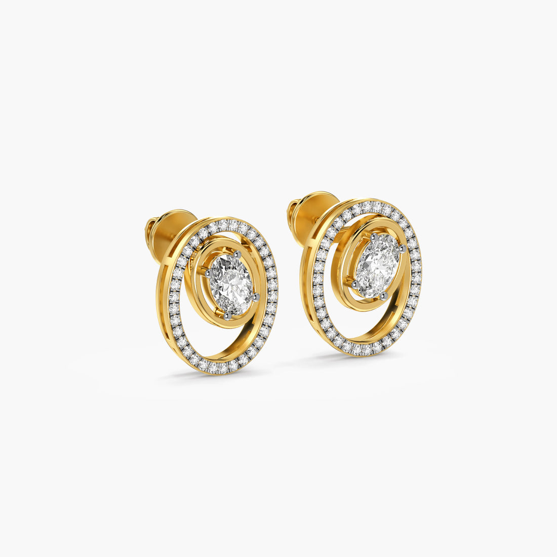 Orbit Oval Diamond Studs - 3D View in Yellow Gold - Oval Diamond Stud by Moena