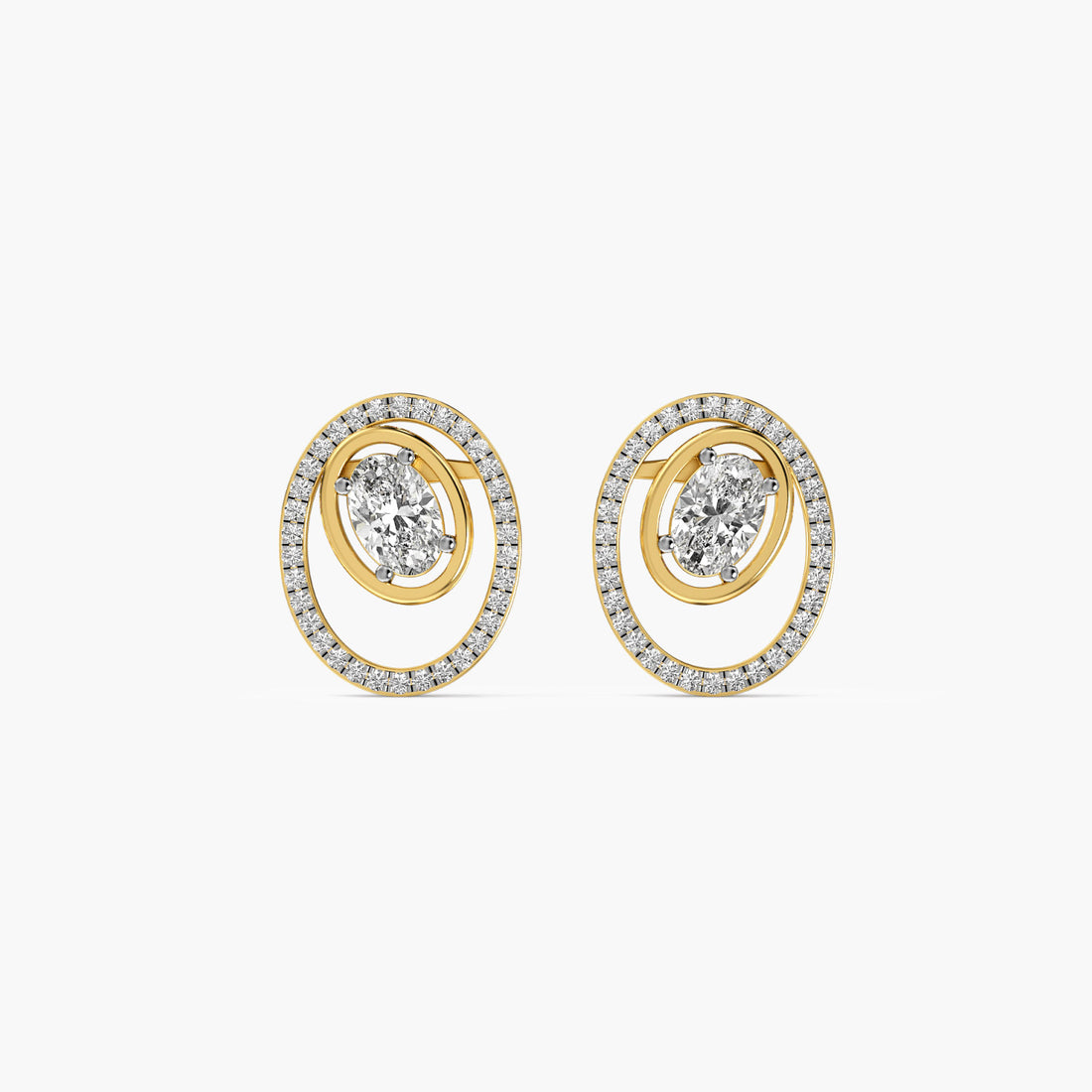 Orbit Oval Diamond Studs - Front View in Yellow Gold - Oval Diamond Stud by Moena