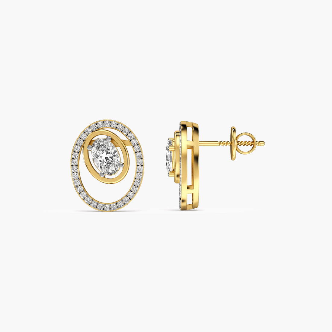 Orbit Oval Diamond Studs - Side View in Yellow Gold - Oval Diamond Stud by Moena