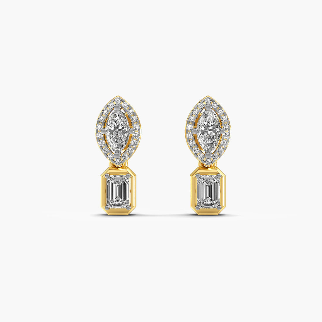 Radiant Drop Solitaire Earrings - Front View in Yellow Gold - Radiant Diamond Earring by Moena