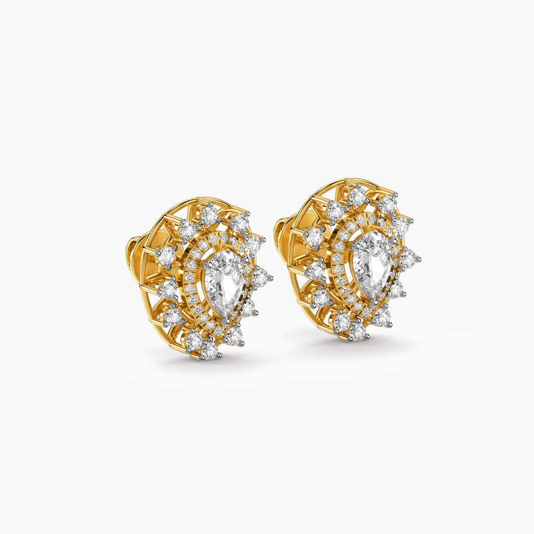 Radiance Pear Diamond Studs - 3D View in Yellow Gold - Pear Diamond Stud by Moena