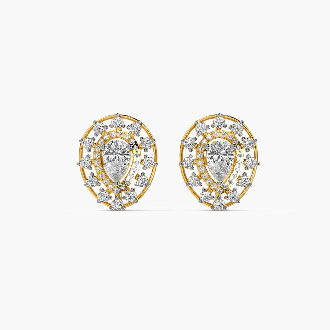Radiance Pear Diamond Studs - Front View in Yellow Gold - Pear Diamond Stud by Moena