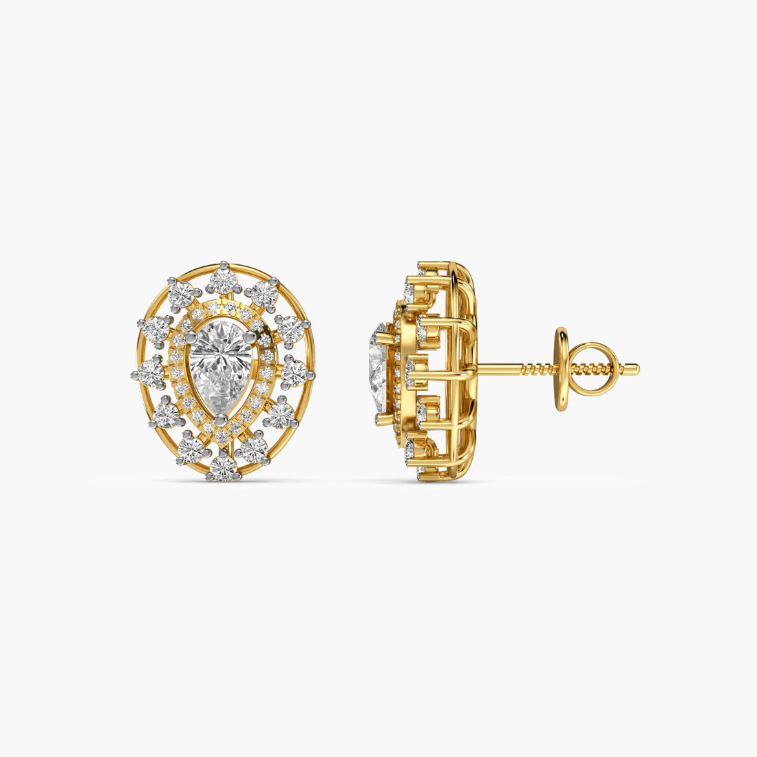 Radiance Pear Diamond Studs - Side View in Yellow Gold - Pear Diamond Stud by Moena
