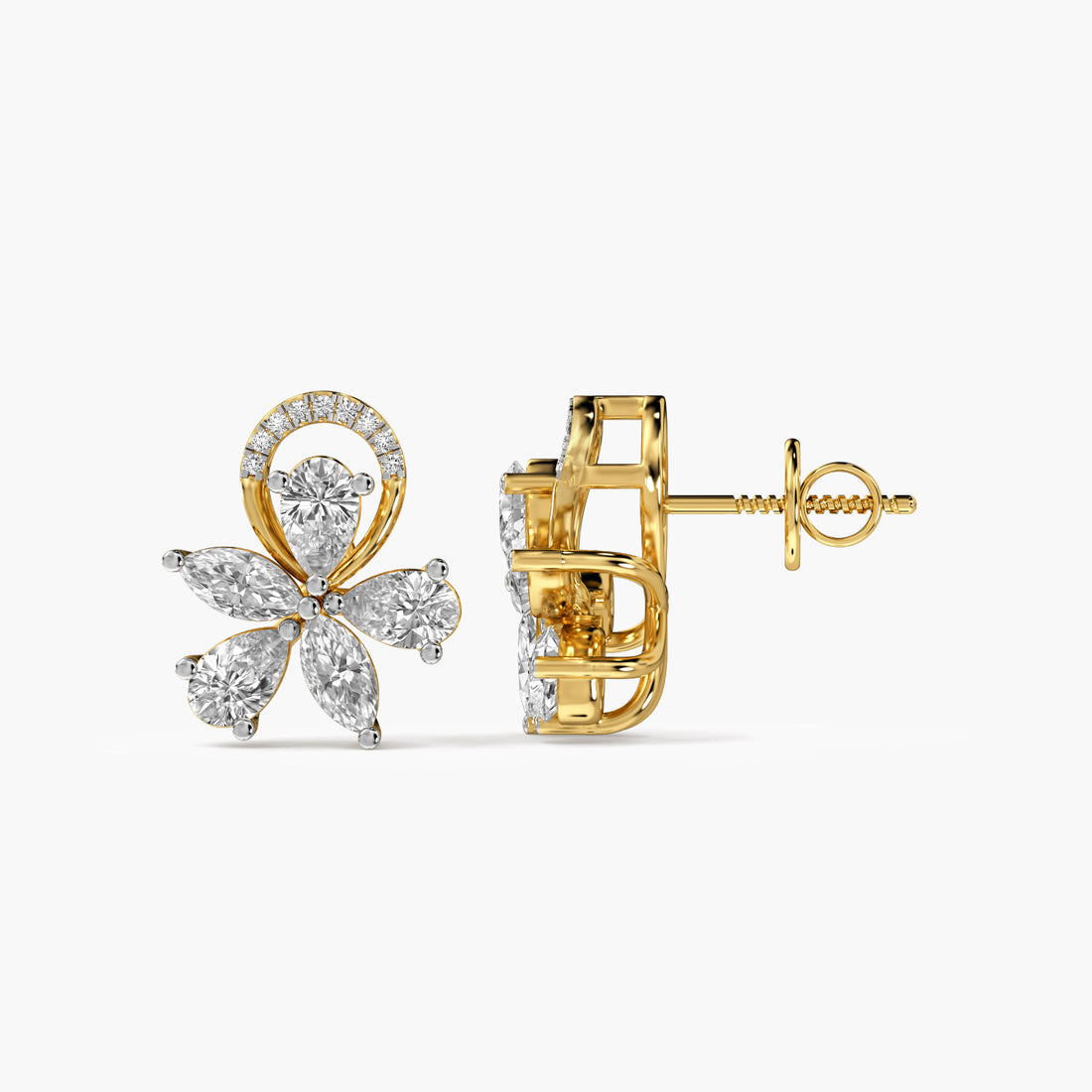 Petal Cluster Diamond Studs - Side View in Yellow Gold - Diamond Stud by Moena