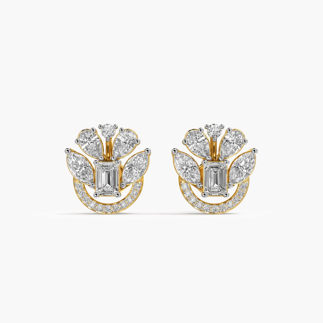Tulip Bloom Stud Earrings - Front View in Yellow Gold - Diamond Earring by Moena