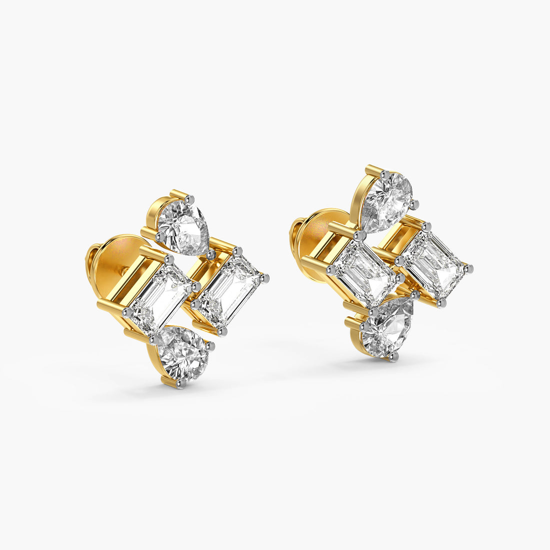 Geometric Grace Lab-Grown Diamond Earrings - 3D View in Yellow Gold - Diamond Earring by Moena