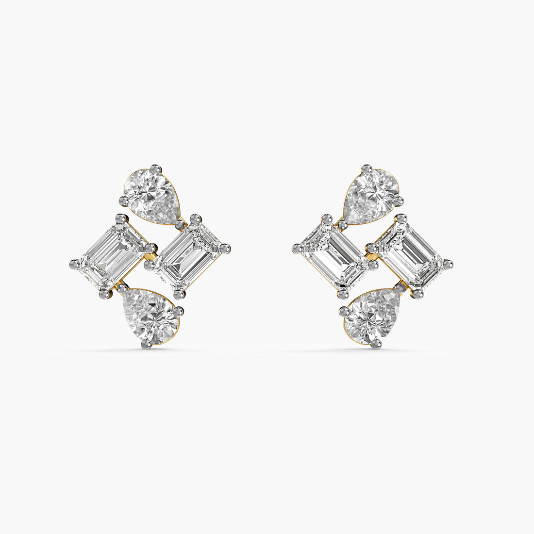 Geometric Grace Lab-Grown Diamond Earrings - Front View in Yellow Gold - Diamond Earring by Moena