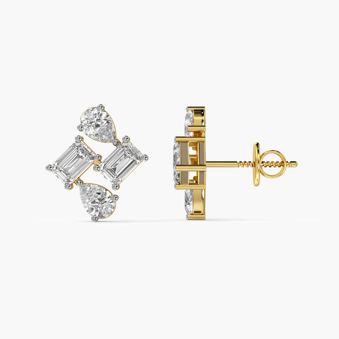 Geometric Grace Lab-Grown Diamond Earrings - Side View in Yellow Gold - Diamond Earring by Moena