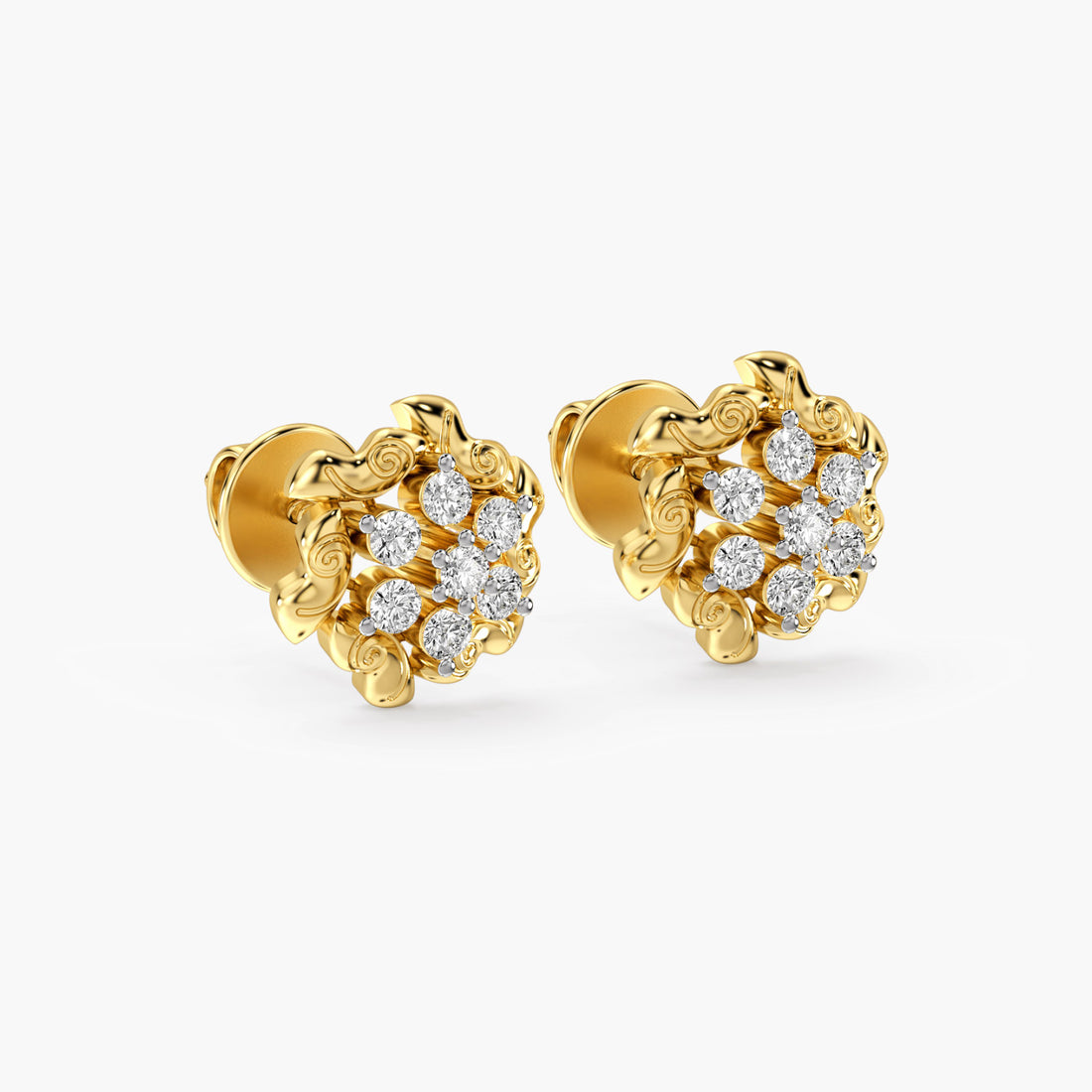 Floret Glow Earrings - 3D View in Yellow Gold - Diamond Earring by Moena