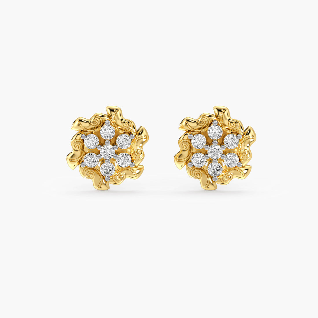 Floret Glow Earrings - Front View in Yellow Gold - Diamond Earring by Moena