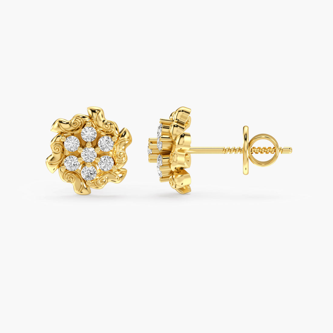 Floret Glow Earrings - Side View in Yellow Gold - Diamond Earring by Moena