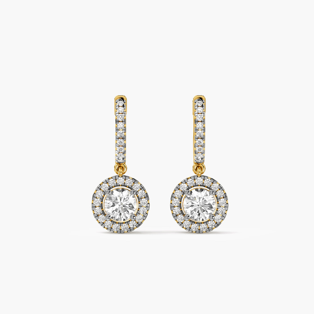Halo Drop Earrings - Front View in Yellow Gold - Diamond Earring by Moena