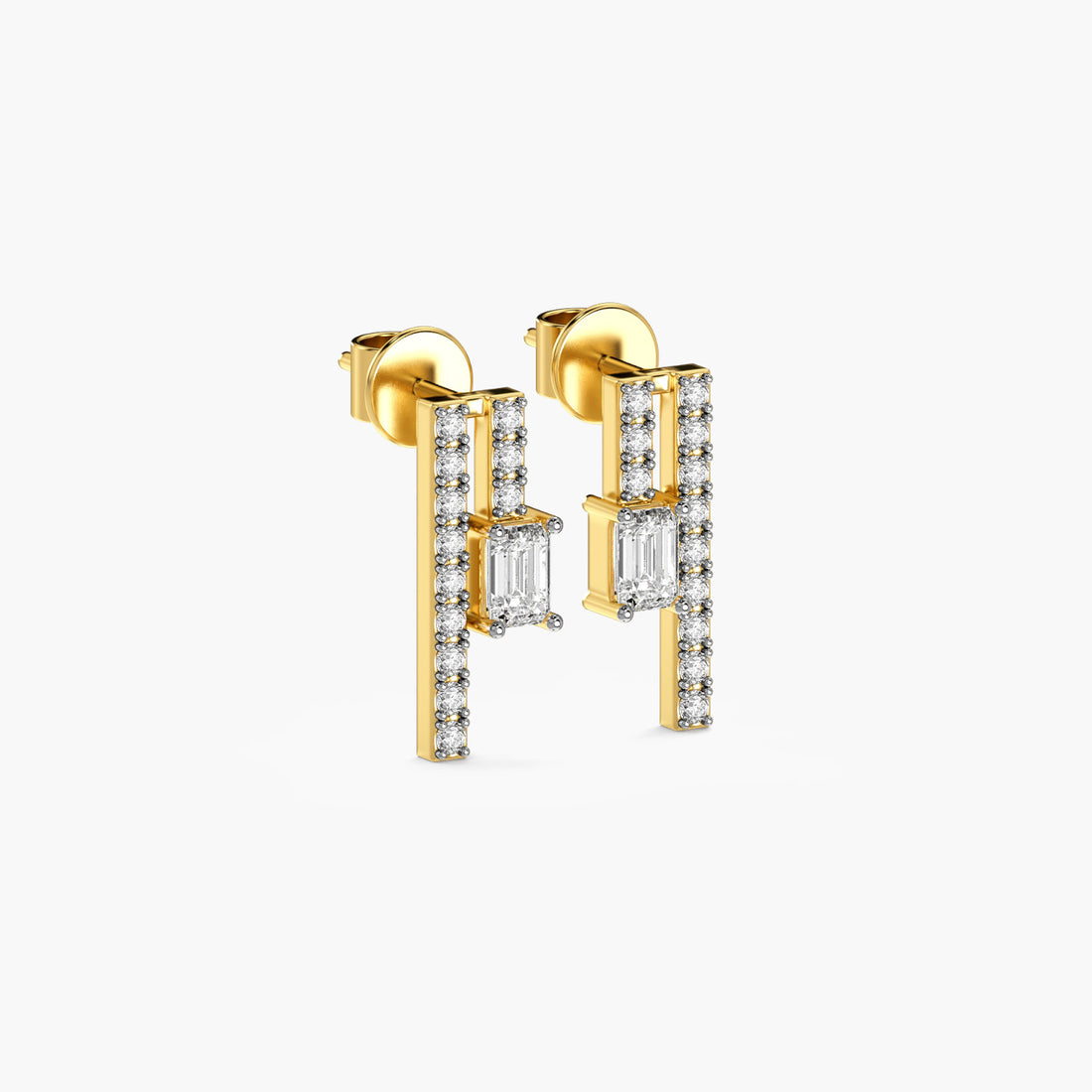 Emerald Illusion Studs - 3D View in Yellow Gold - Emerald Diamond Stud by Moena